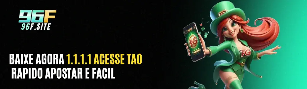 Ícone de download do aplicativo 96F Cassino com destaque para o botão “Baixe Agora”.