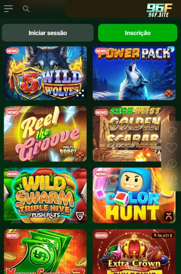 Interface do aplicativo móvel 96F.